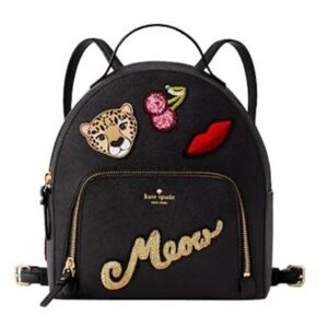 Kate Spade Meow Run Wild Leopard Tomi Backpack Black Gold Multi WKRU5375